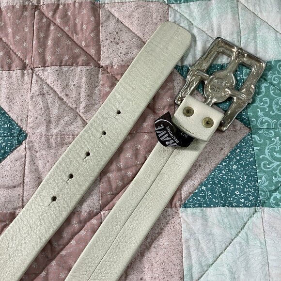 Vtg Brave Beltworks Leather Belt Womens Buckle Made in Italy White Silver 80s - Picture 6 of 10